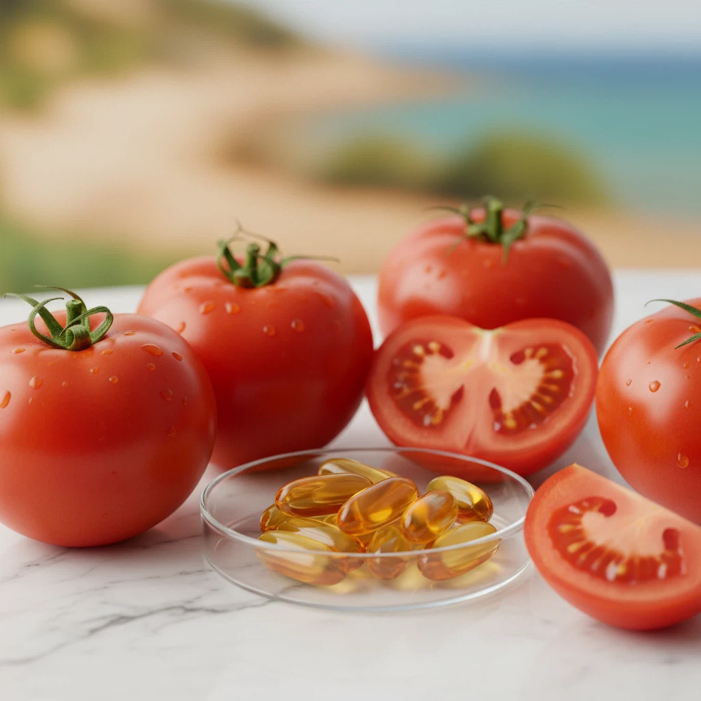 Lycopene-rich tomatoes and vitamin E capsules for men's wellness